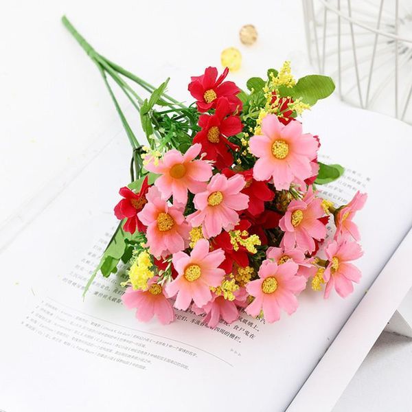 7 fork 28 heads cute silk daisy artificial decorative flower wedding flower bouquet home room table decoration1